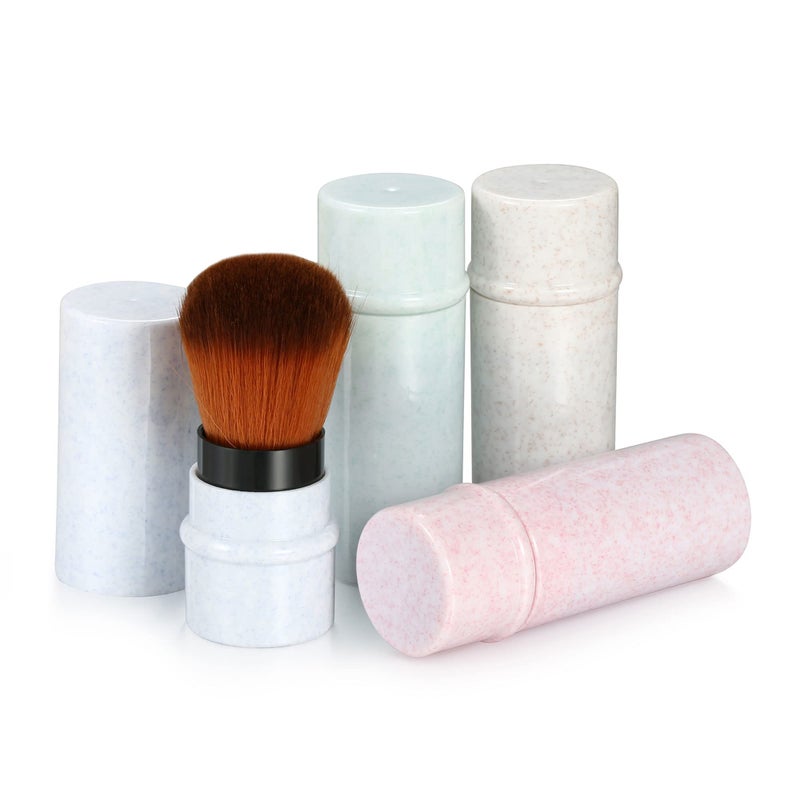 Vtrem 4 Colors Kabuki Makeup Brush Retractable Blush Brushes Premium Foundation Brush Travel Kit for Mineral Powder, Contouring, Cream, Liquid Cosmetics, Pink/Blue/White/Purple - Image 1